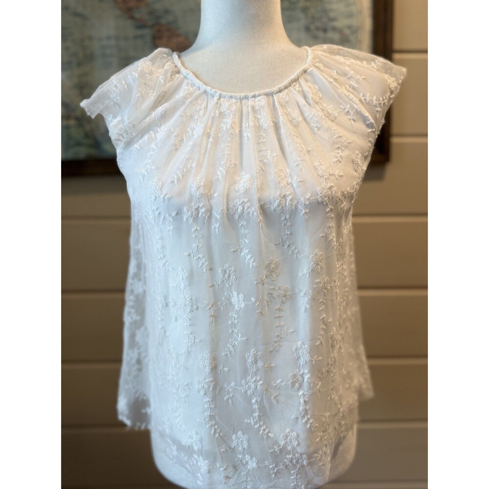 AMY BYER Women's White Lace Floral Embroidered Ruffled Top S Y2K Fairy Romantic